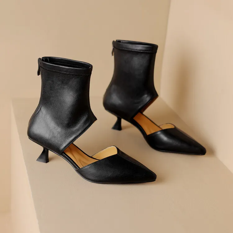 Spring/Summer Pointed-Toe Stiletto Heel Elastic Slim Fashion Ankle Boots with Hollow-Out Design Women's Boots 4-7t