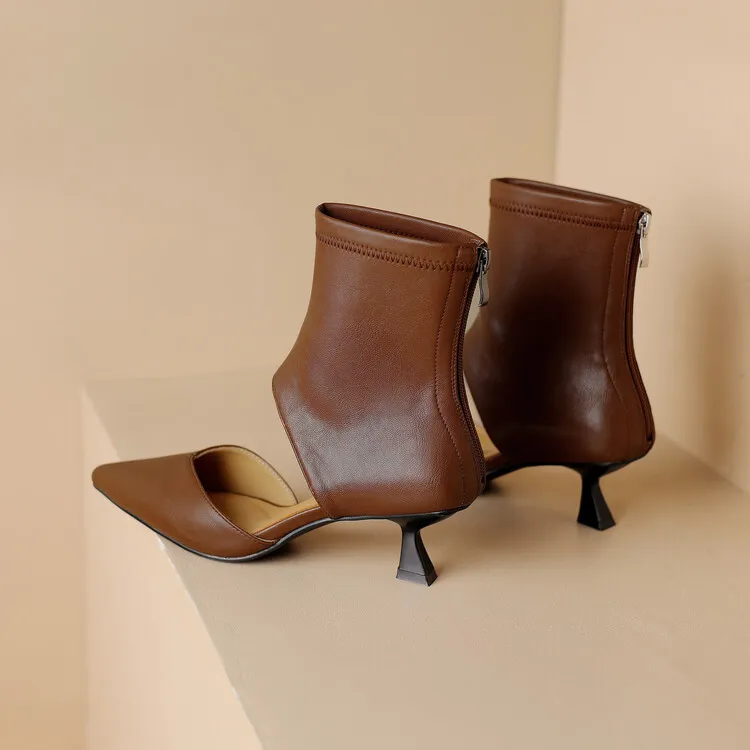 Spring/Summer Pointed-Toe Stiletto Heel Elastic Slim Fashion Ankle Boots with Hollow-Out Design Women's Boots 4-7t