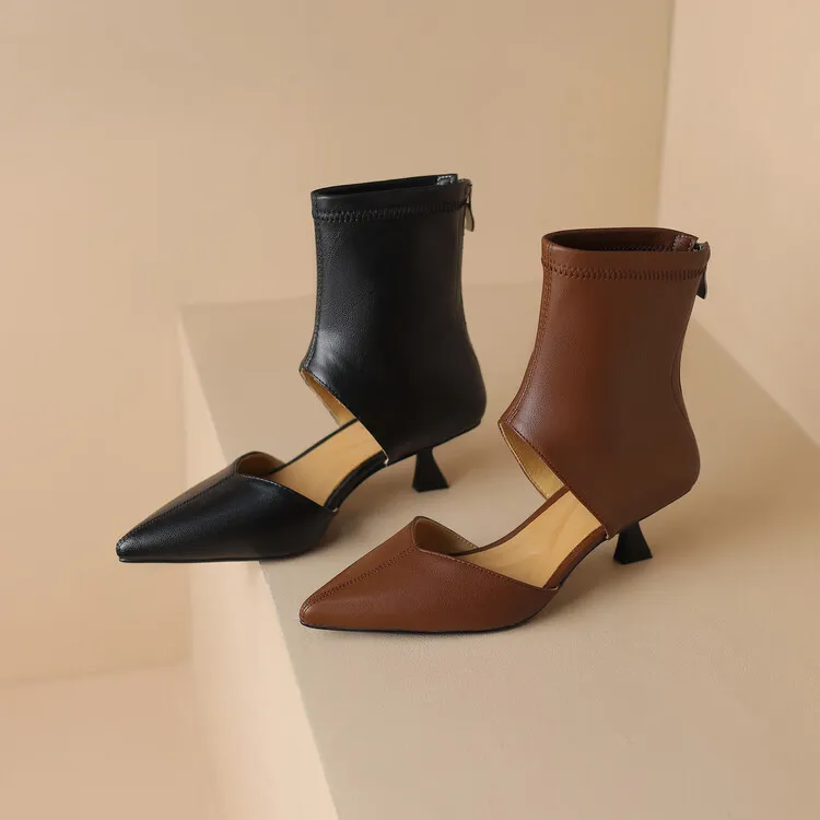 Spring/Summer Pointed-Toe Stiletto Heel Elastic Slim Fashion Ankle Boots with Hollow-Out Design Women's Boots 4-7t