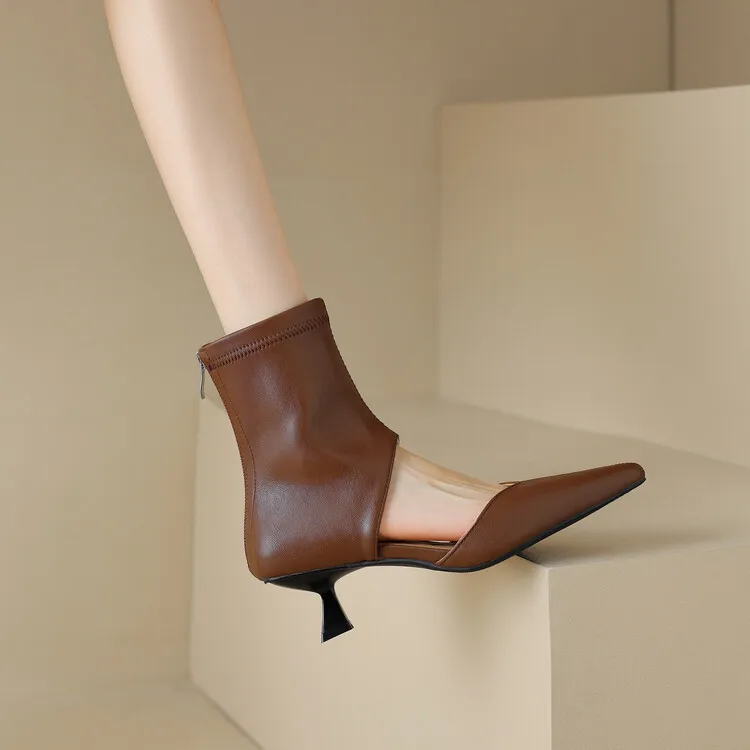 Spring/Summer Pointed-Toe Stiletto Heel Elastic Slim Fashion Ankle Boots with Hollow-Out Design Women's Boots 4-7t
