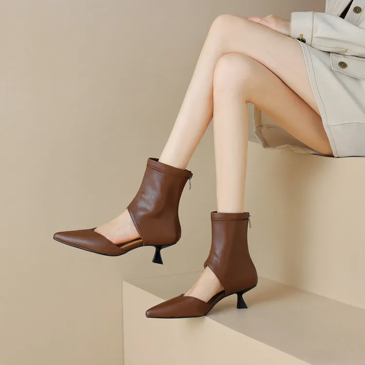 Spring/Summer Pointed-Toe Stiletto Heel Elastic Slim Fashion Ankle Boots with Hollow-Out Design Women's Boots 4-7t