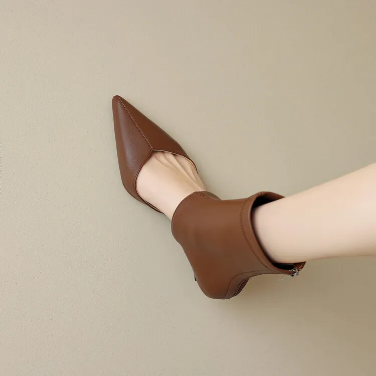 Spring/Summer Pointed-Toe Stiletto Heel Elastic Slim Fashion Ankle Boots with Hollow-Out Design Women's Boots 4-7t