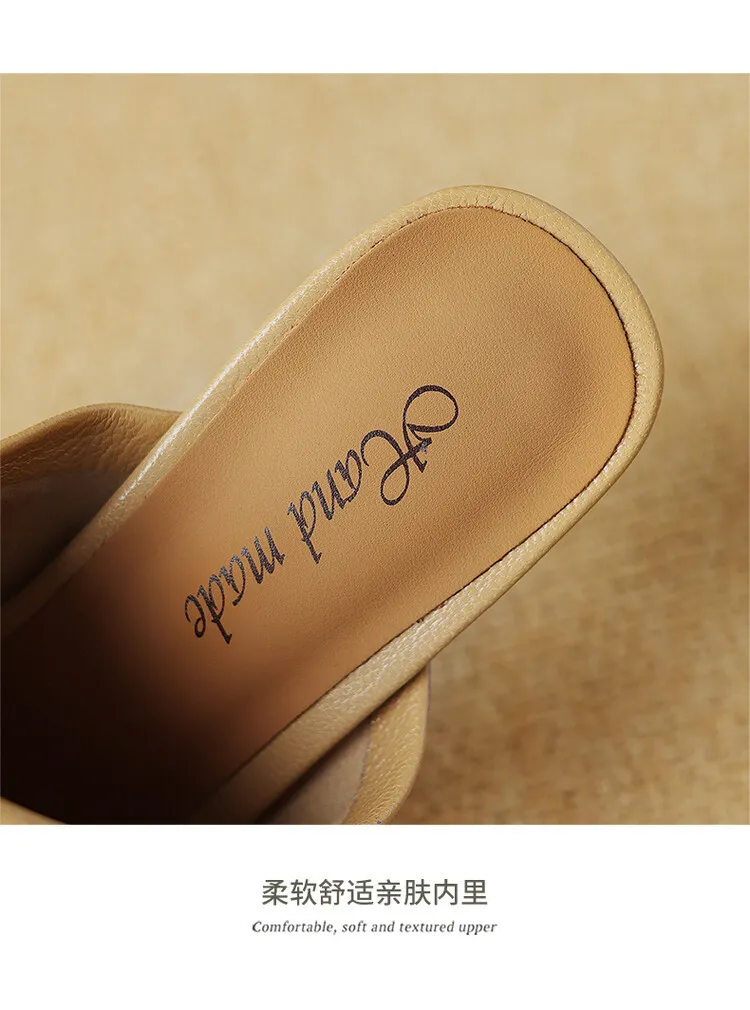 Women's soft lambskin high-heeled slippers, fashionable summer sandals, chunky heel mules, open-toe sandals, size 4-11