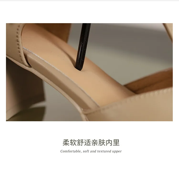 Comfortable and stylish summer chunky heeled high heels, genuine leather, square toe, French retro style, closed toe Roman sandals