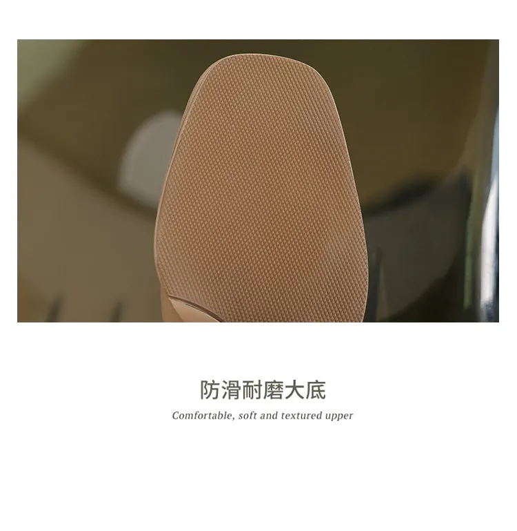 Comfortable and stylish summer chunky heeled high heels, genuine leather, square toe, French retro style, closed toe Roman sandals