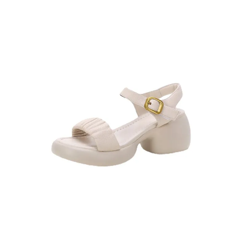 Lightweight, platform, strappy, open-toe, sheepskin casual women's sandals with a comfortable, "walking on clouds" feel.
