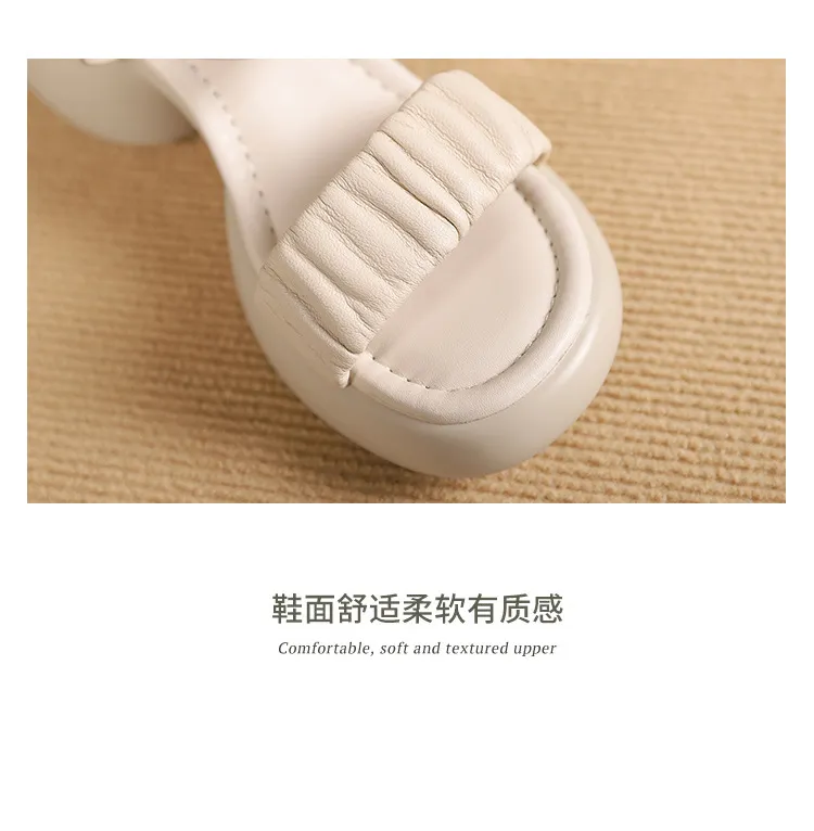 Lightweight, platform, strappy, open-toe, sheepskin casual women's sandals with a comfortable, "walking on clouds" feel.
