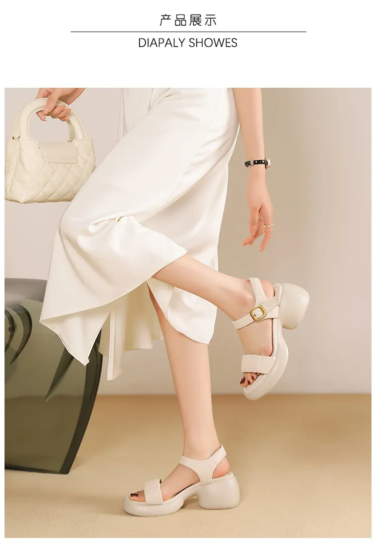 Lightweight, platform, strappy, open-toe, sheepskin casual women's sandals with a comfortable, "walking on clouds" feel.