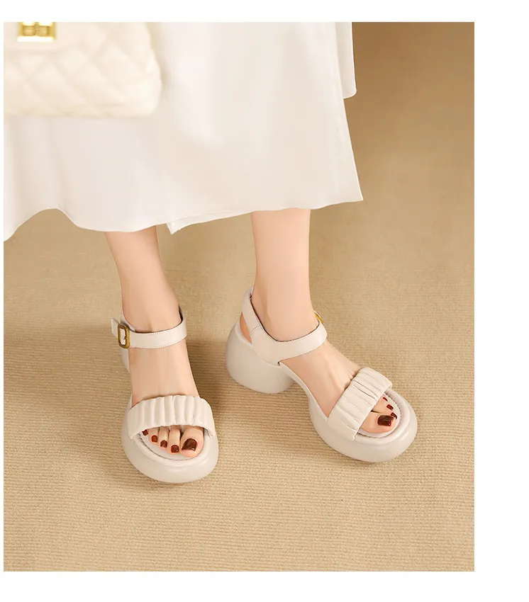 Lightweight, platform, strappy, open-toe, sheepskin casual women's sandals with a comfortable, "walking on clouds" feel.