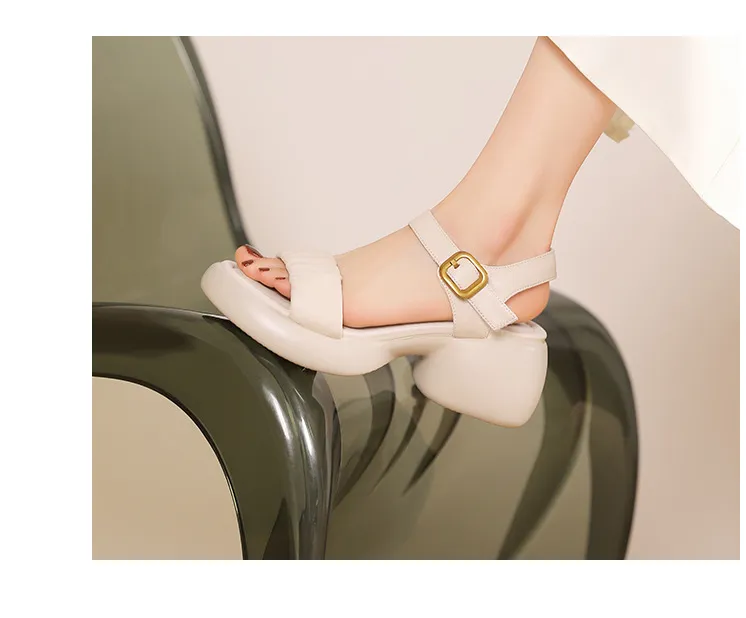 Lightweight, platform, strappy, open-toe, sheepskin casual women's sandals with a comfortable, "walking on clouds" feel.