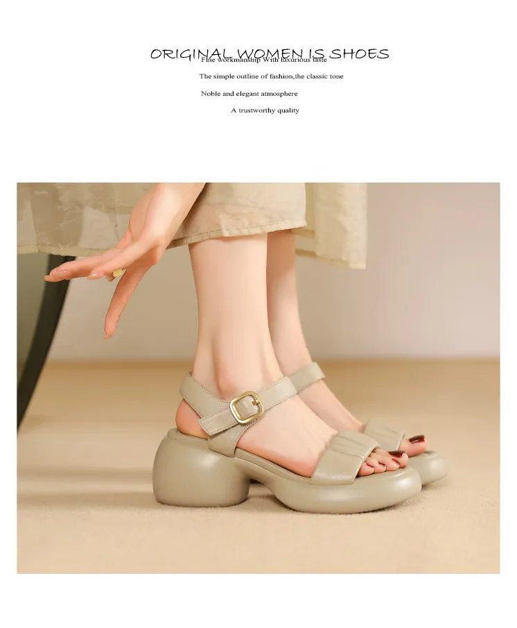 Lightweight, platform, strappy, open-toe, sheepskin casual women's sandals with a comfortable, "walking on clouds" feel.