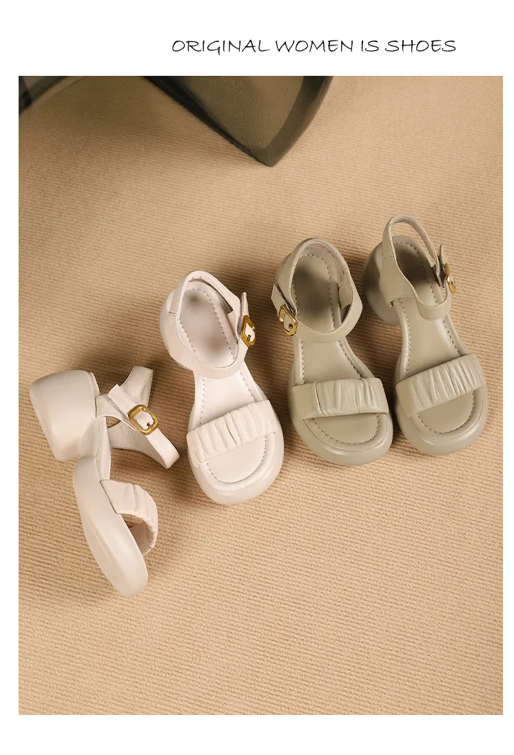 Lightweight, platform, strappy, open-toe, sheepskin casual women's sandals with a comfortable, "walking on clouds" feel.