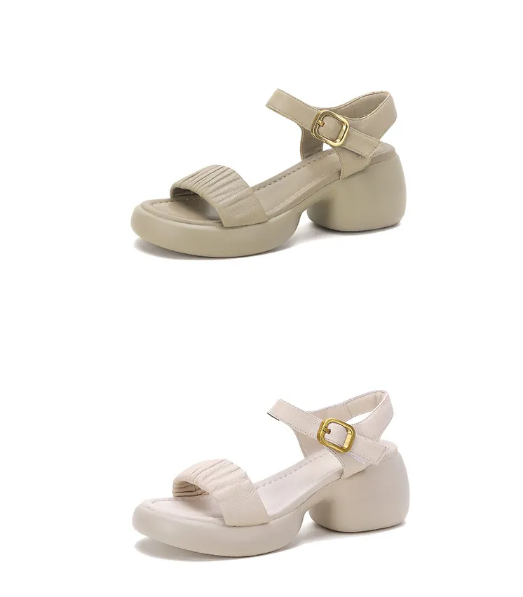 Lightweight, platform, strappy, open-toe, sheepskin casual women's sandals with a comfortable, "walking on clouds" feel.
