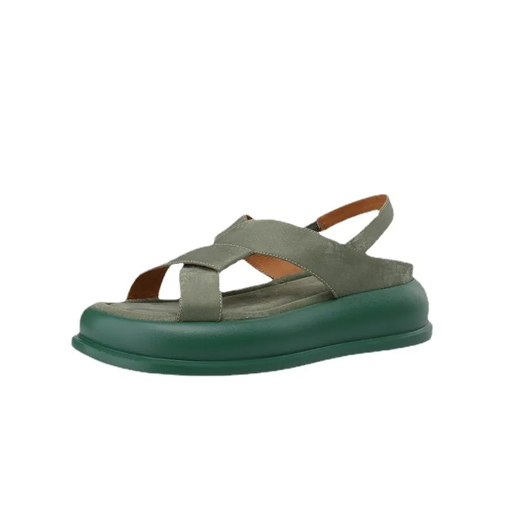 Summer fashionable casual platform sandals, French style, Chinese style silk cowhide open-toe women's shoes