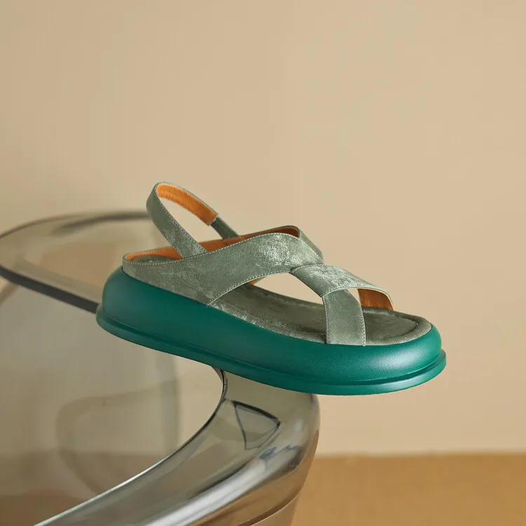 Summer fashionable casual platform sandals, French style, Chinese style silk cowhide open-toe women's shoes