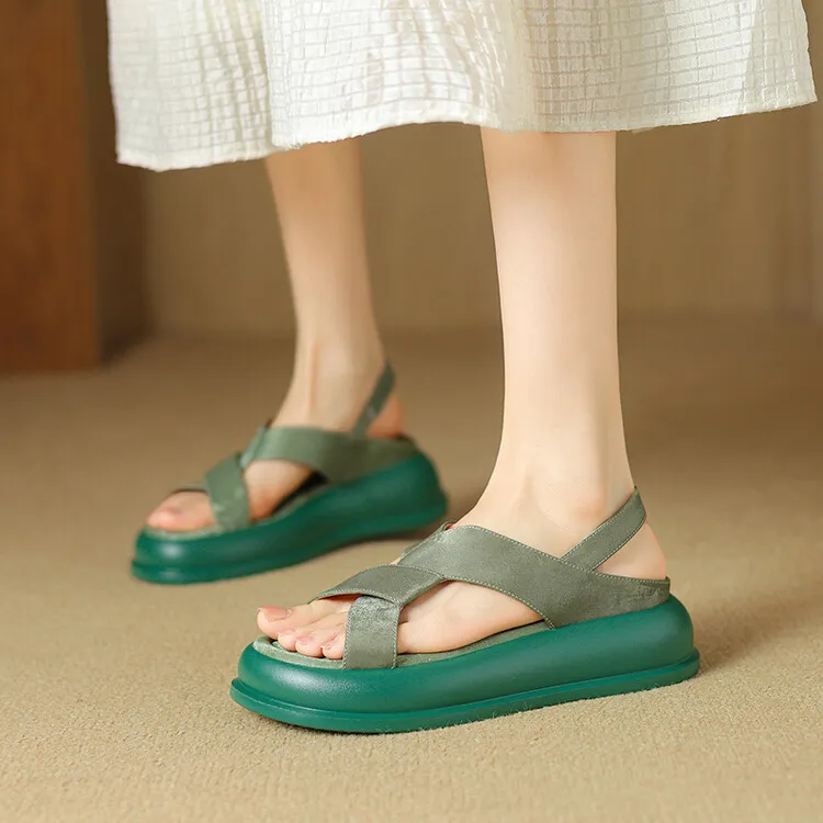 Summer fashionable casual platform sandals, French style, Chinese style silk cowhide open-toe women's shoes