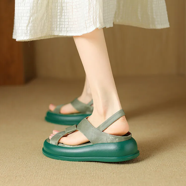 Summer fashionable casual platform sandals, French style, Chinese style silk cowhide open-toe women's shoes