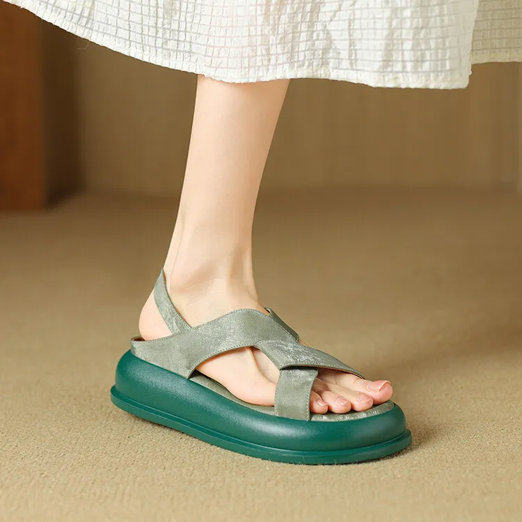 Summer fashionable casual platform sandals, French style, Chinese style silk cowhide open-toe women's shoes