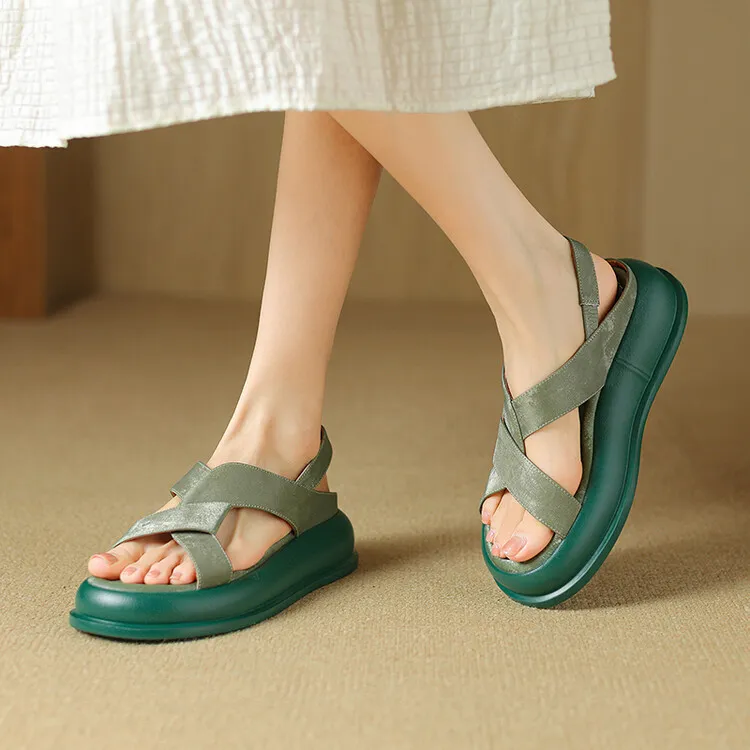 Summer fashionable casual platform sandals, French style, Chinese style silk cowhide open-toe women's shoes