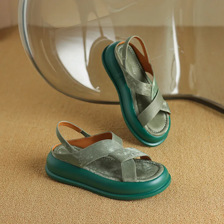Summer fashionable casual platform sandals, French style, Chinese style silk cowhide open-toe women's shoes