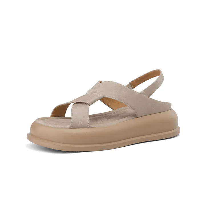 Summer fashionable casual platform sandals, French style, Chinese style silk cowhide open-toe women's shoes