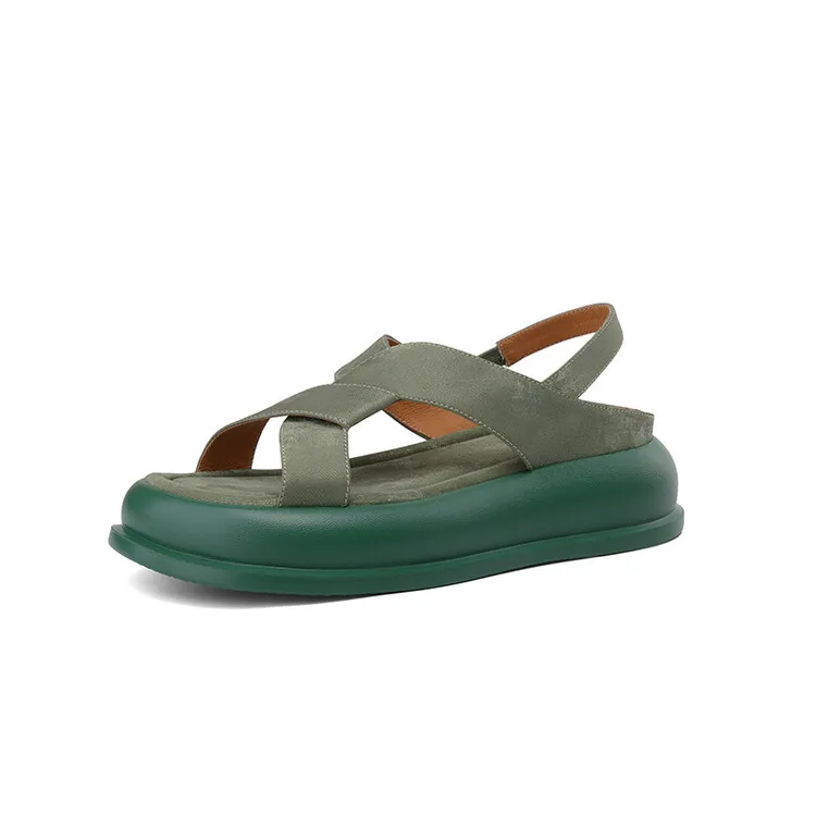 Summer fashionable casual platform sandals, French style, Chinese style silk cowhide open-toe women's shoes