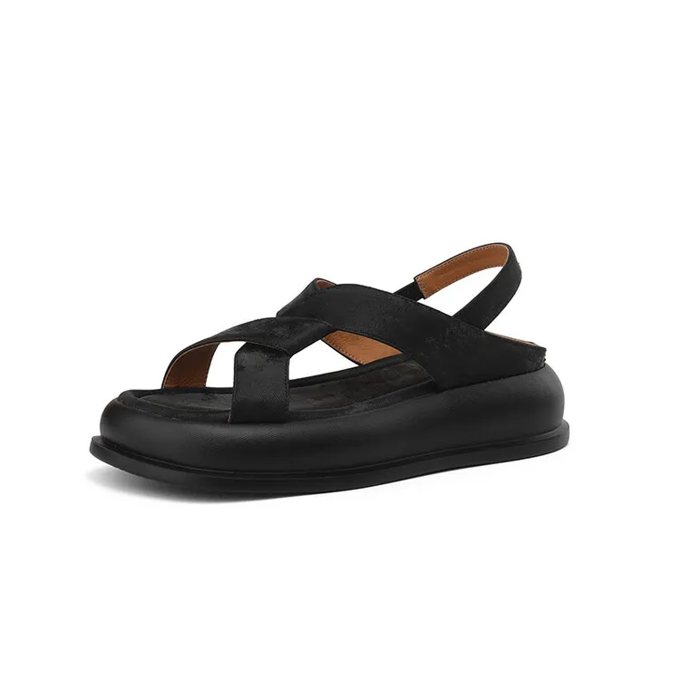 Summer fashionable casual platform sandals, French style, Chinese style silk cowhide open-toe women's shoes