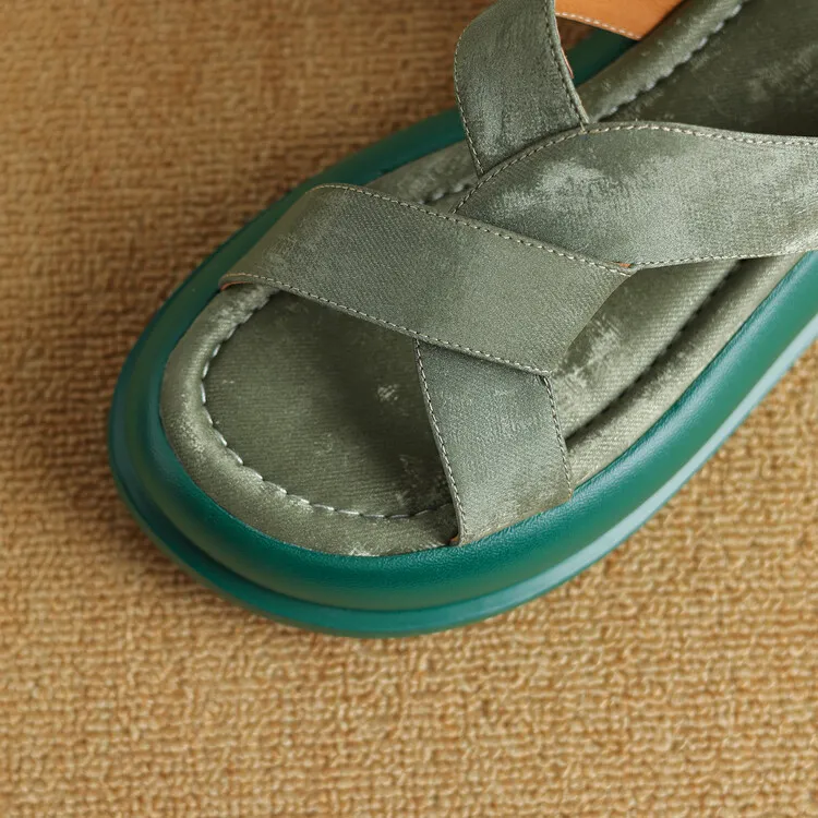 Summer fashionable casual platform sandals, French style, Chinese style silk cowhide open-toe women's shoes