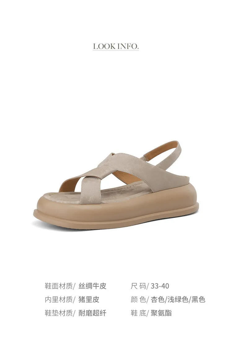 Summer fashionable casual platform sandals, French style, Chinese style silk cowhide open-toe women's shoes
