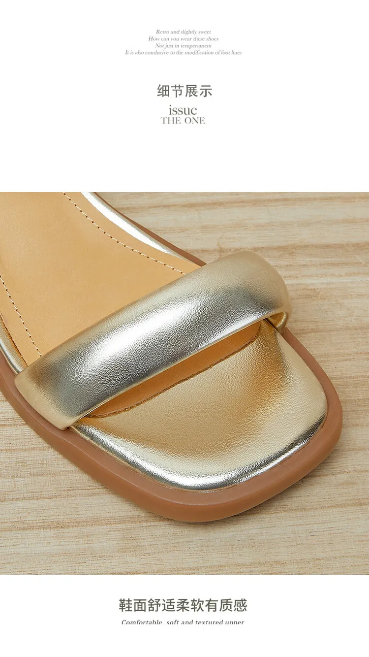 Handmade cowhide silver summer sandals, low heel, flat, square toe, open toe, simple and elegant sandals, size 4-20L