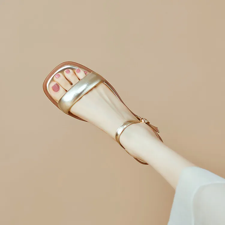 Handmade cowhide silver summer sandals, low heel, flat, square toe, open toe, simple and elegant sandals, size 4-20L