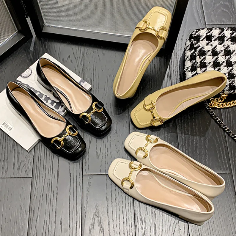 Mid-heel casual low-cut women's shoes, spring and autumn square toe chunky heel single shoes, women's shoes, sizes 34-40 plus, all-season shoes