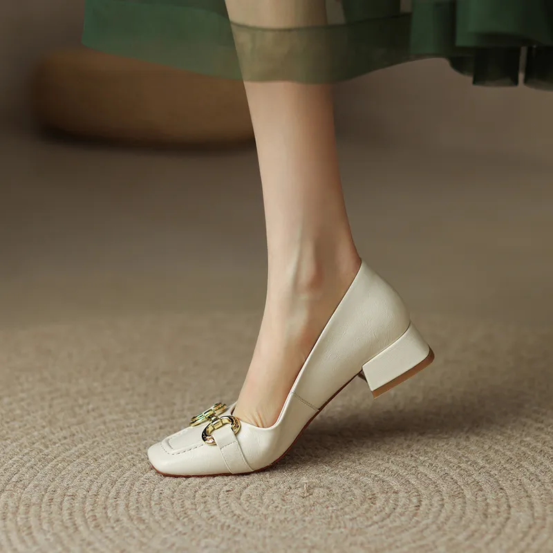 Mid-heel casual low-cut women's shoes, spring and autumn square toe chunky heel single shoes, women's shoes, sizes 34-40 plus, all-season shoes