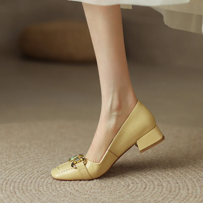 Mid-heel casual low-cut women's shoes, spring and autumn square toe chunky heel single shoes, women's shoes, sizes 34-40 plus, all-season shoes