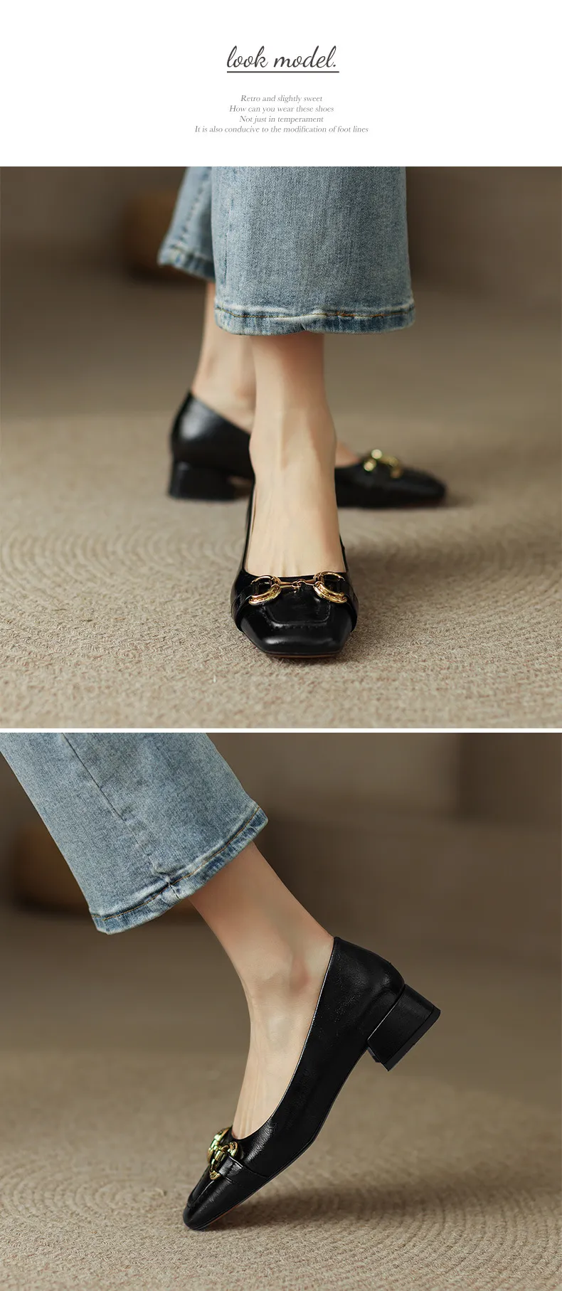 Mid-heel casual low-cut women's shoes, spring and autumn square toe chunky heel single shoes, women's shoes, sizes 34-40 plus, all-season shoes