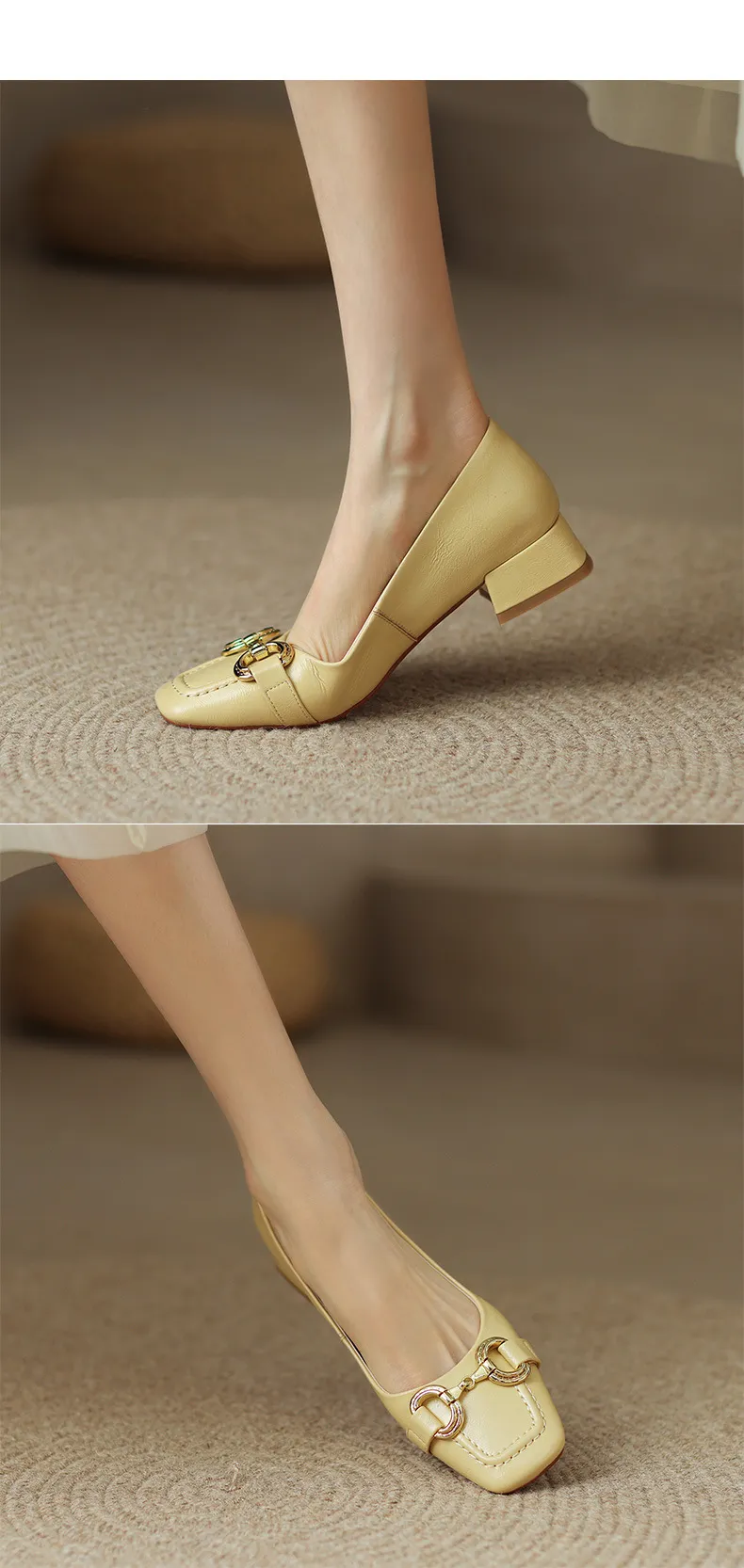 Mid-heel casual low-cut women's shoes, spring and autumn square toe chunky heel single shoes, women's shoes, sizes 34-40 plus, all-season shoes