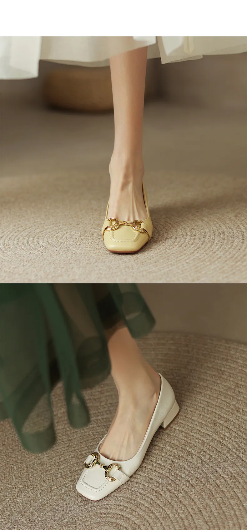 Mid-heel casual low-cut women's shoes, spring and autumn square toe chunky heel single shoes, women's shoes, sizes 34-40 plus, all-season shoes
