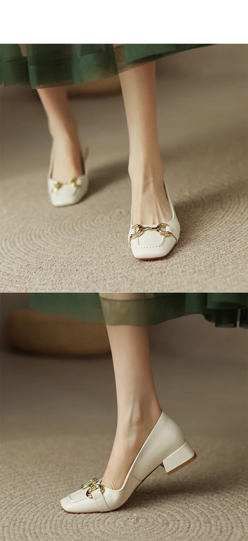 Mid-heel casual low-cut women's shoes, spring and autumn square toe chunky heel single shoes, women's shoes, sizes 34-40 plus, all-season shoes