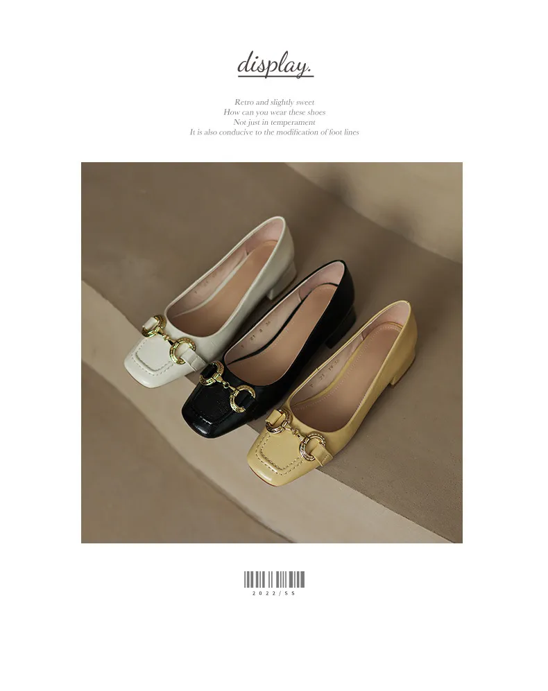 Mid-heel casual low-cut women's shoes, spring and autumn square toe chunky heel single shoes, women's shoes, sizes 34-40 plus, all-season shoes