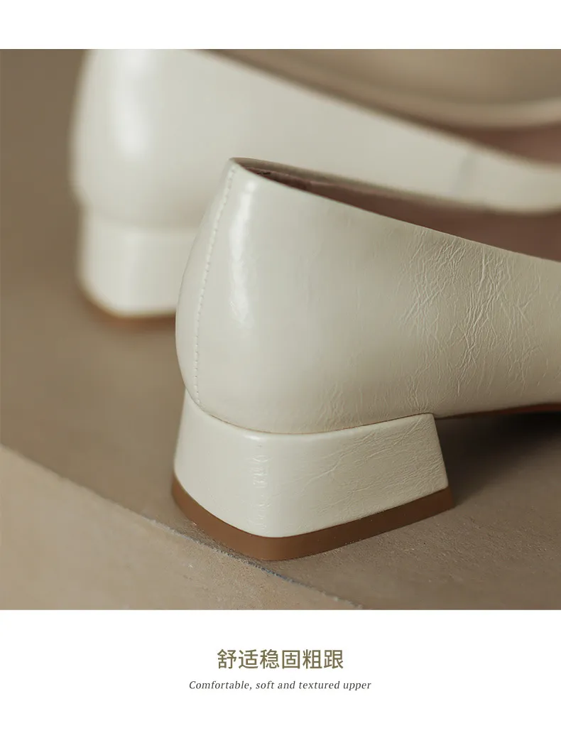 Mid-heel casual low-cut women's shoes, spring and autumn square toe chunky heel single shoes, women's shoes, sizes 34-40 plus, all-season shoes