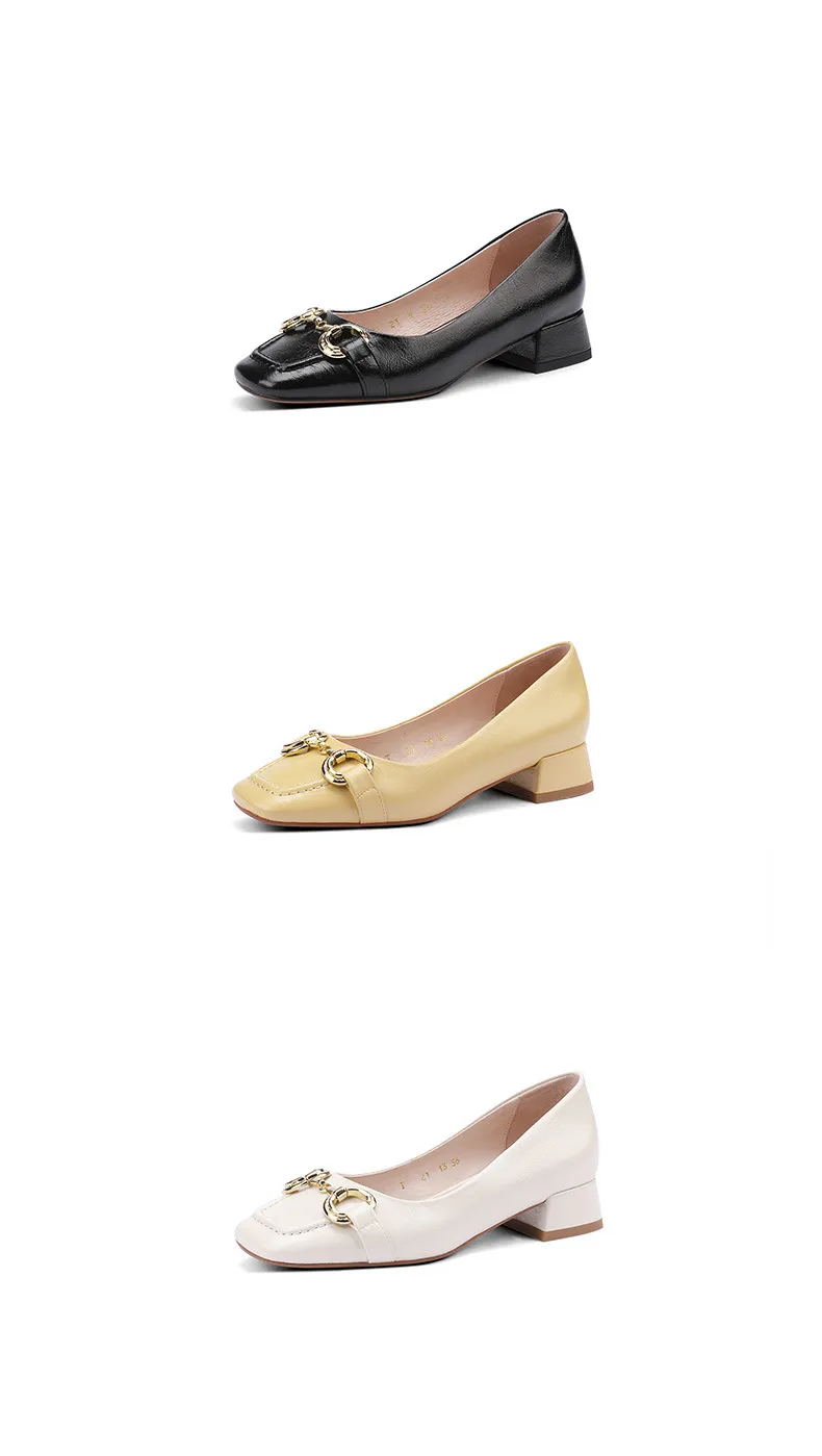 Mid-heel casual low-cut women's shoes, spring and autumn square toe chunky heel single shoes, women's shoes, sizes 34-40 plus, all-season shoes