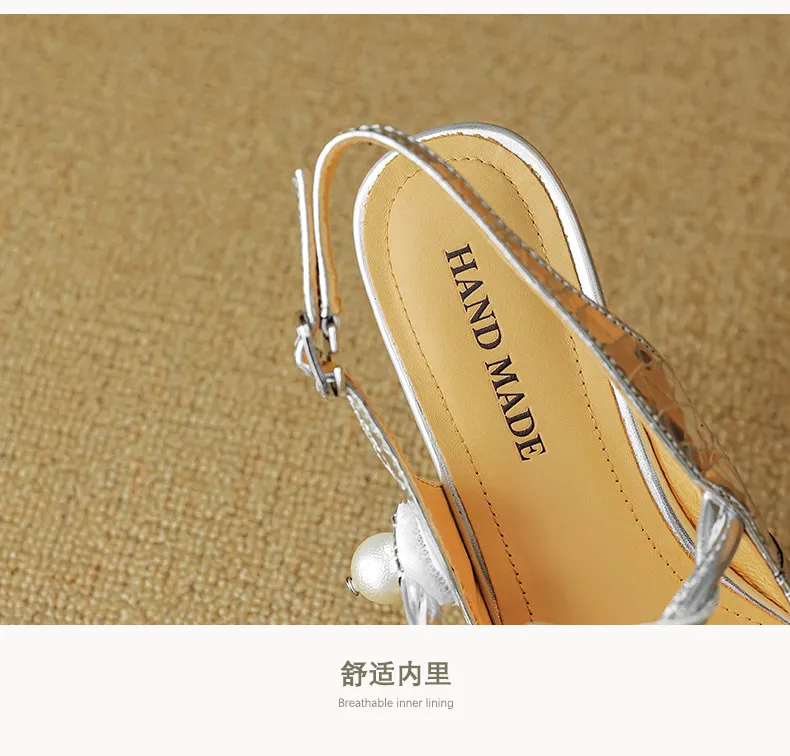 Mary Jane shoes, gold and silver fashion sandals, spring/summer pointed toe, 5cm single strap, pointed toe, kitten heel.