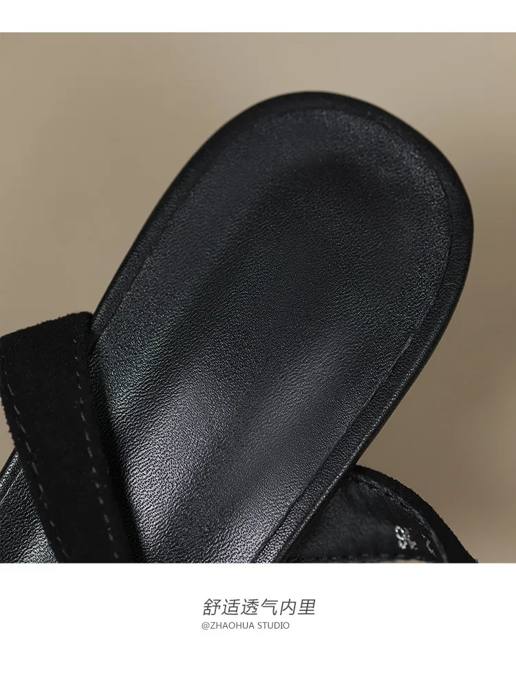 Women's fashionable stiletto heeled square toe French retro strappy sandals for summer