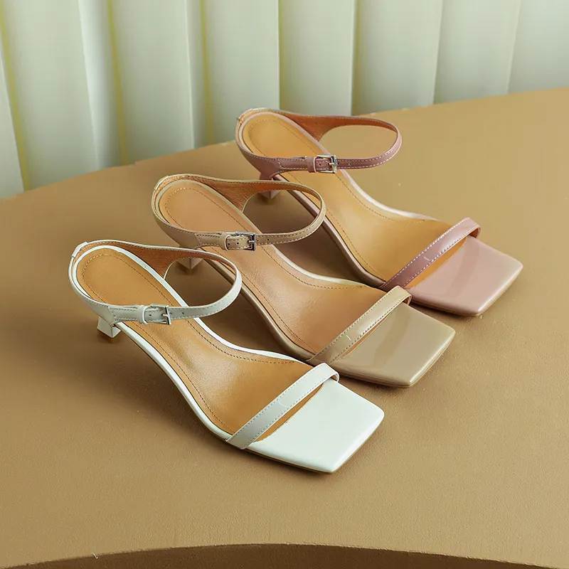 Summer patent leather slippers AL-365SW: stylish and simple square toe open-toe stiletto heel high-heeled buckle sandals
