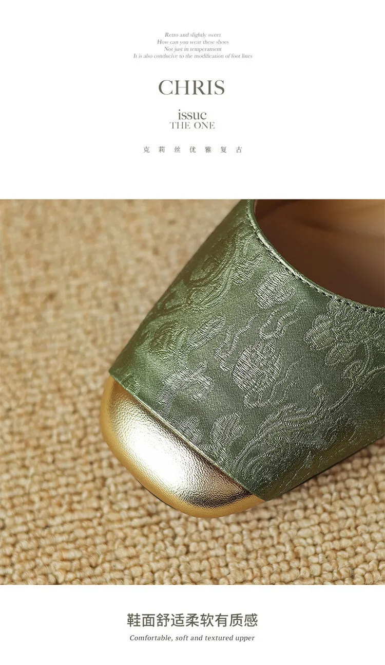 Women's summer square-toe color-blocked slippers, chunky heel, mid-low heel, closed toe, fashionable sandals, 3.5cm.
