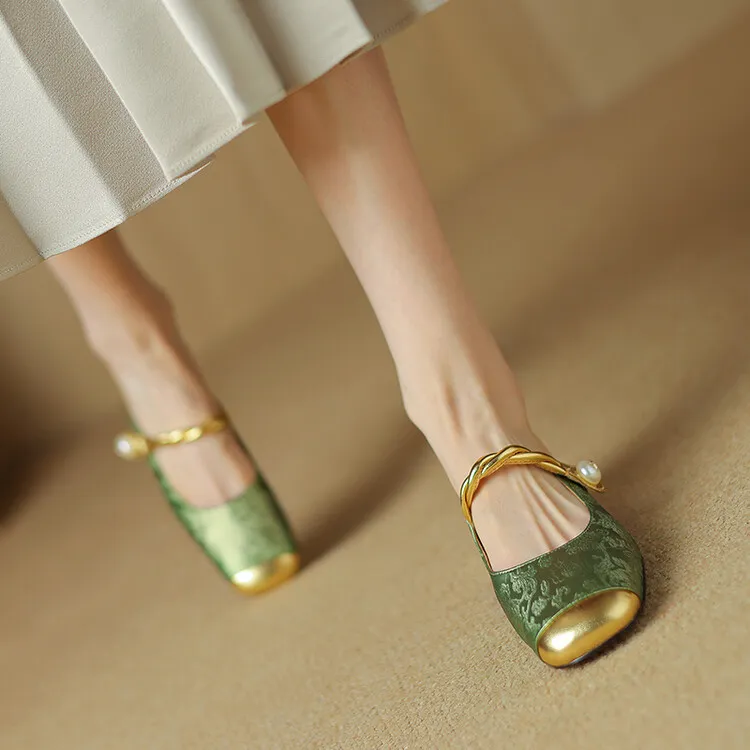 Women's summer square-toe color-blocked slippers, chunky heel, mid-low heel, closed toe, fashionable sandals, 3.5cm.