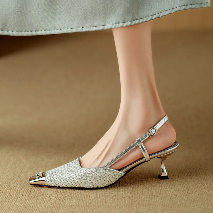 Summer high-heeled leather closed-toe sandals for women, fashion shoes, size 5-4m