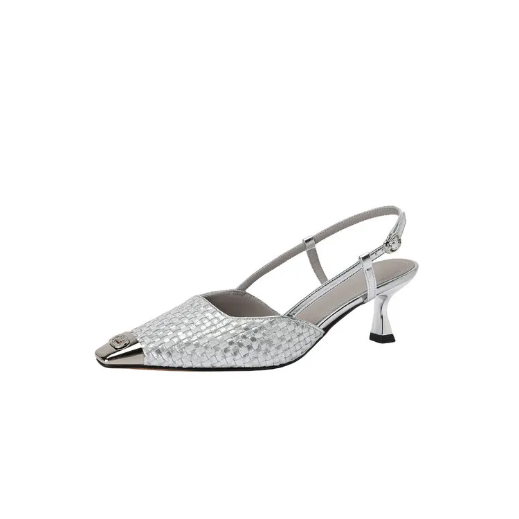 Summer high-heeled leather closed-toe sandals for women, fashion shoes, size 5-4m