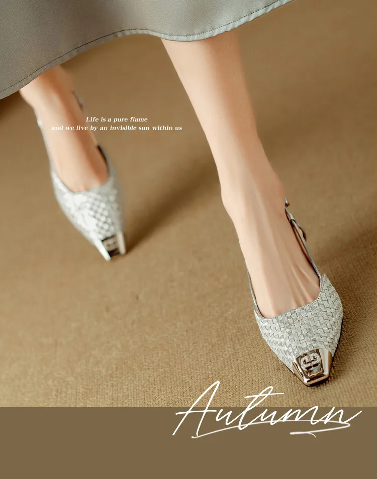 Summer high-heeled leather closed-toe sandals for women, fashion shoes, size 5-4m