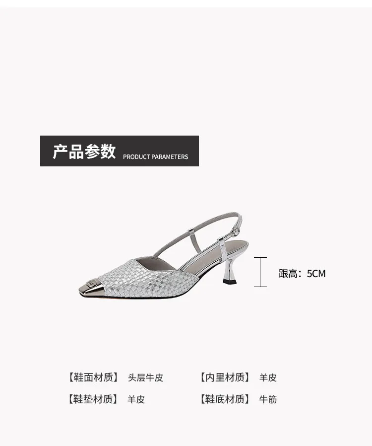 Summer high-heeled leather closed-toe sandals for women, fashion shoes, size 5-4m